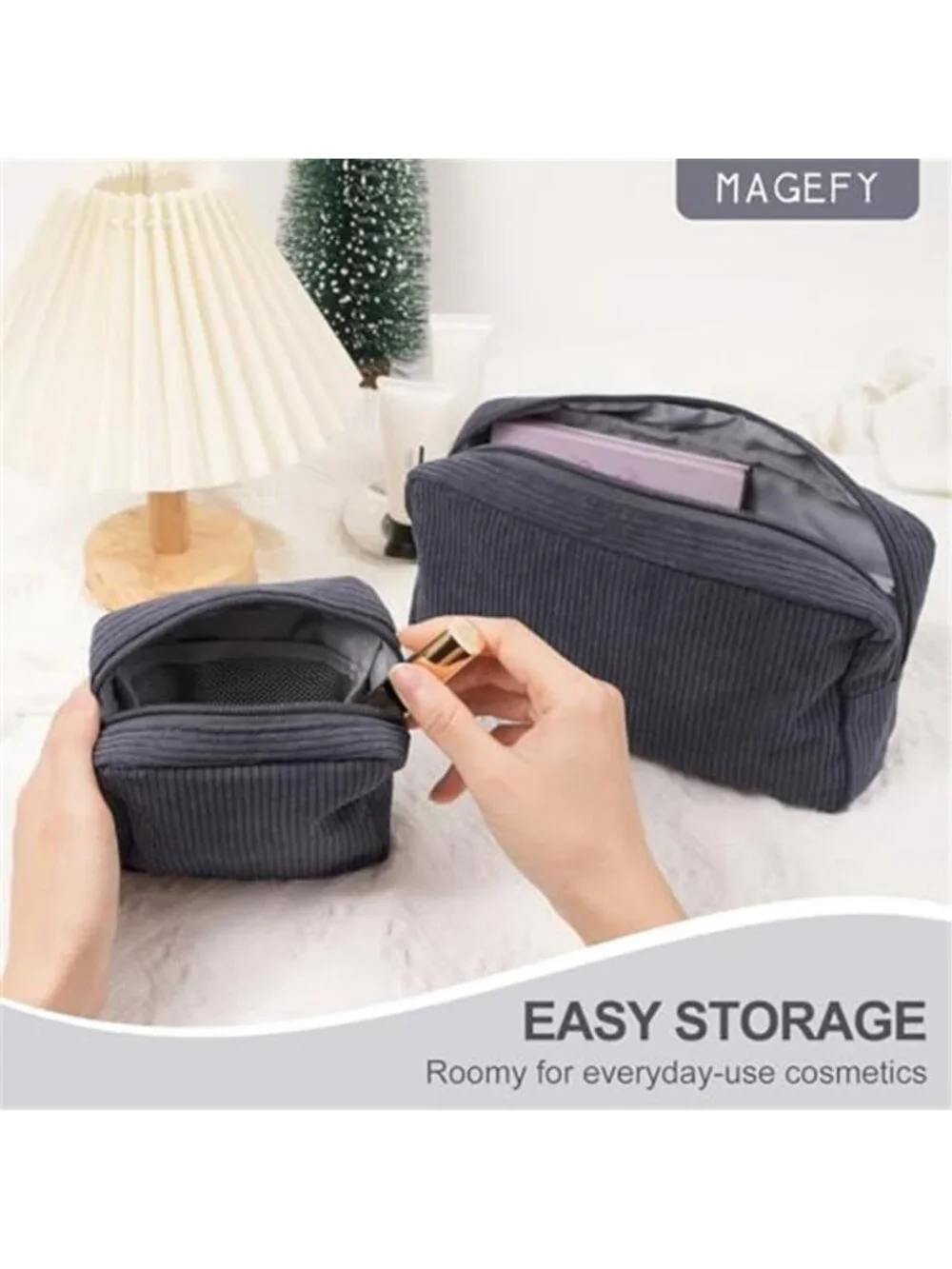 Womens Corduroy Makeup Bag Small Cosmetic Pouch Travel Organizer Zipper Toiletry